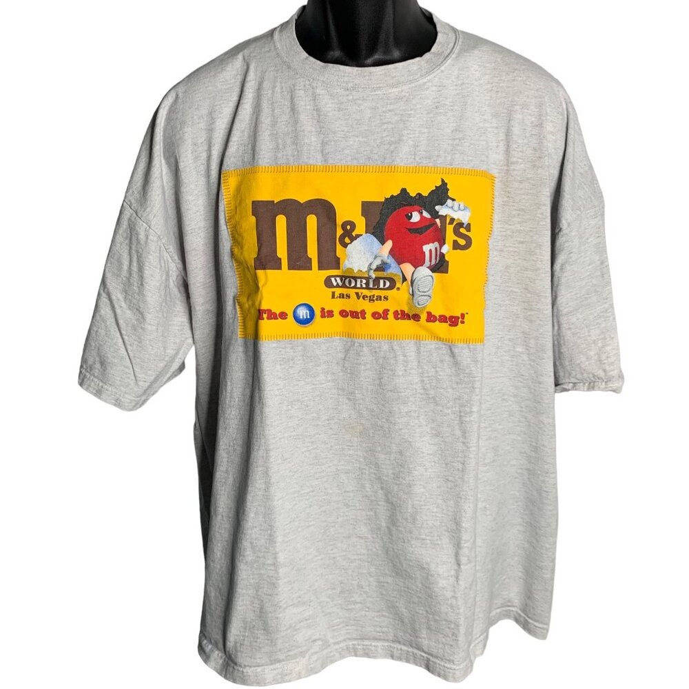 Vintage 90s M&Ms World Las Vegas T Shirt 2XL Grey Short Sleeve Snack Candy
